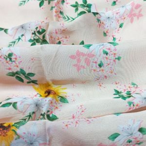 Viscose Satin Cream Floral Printed Fabric