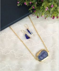 Agate Meteorite Long Chain Pendant Set