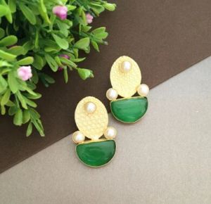 Golden Textured Pearl Stud Earring