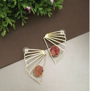 Golden Textured Raw Stone Butterfly Stud Earring