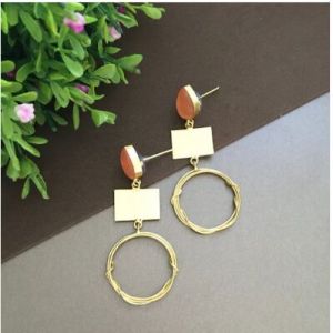 Golden Textured Round Drop Earring