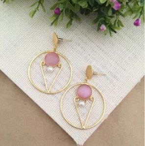 Lipi Golden Round Drop Earring