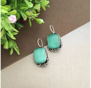 Silver Oxidised Square Hook Earring