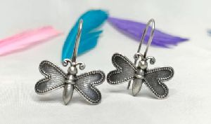 Black Silver Oxidized Dangle Earrings Butterfly Shape