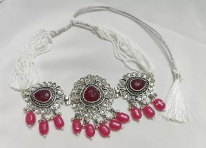 Elegance With Oxidised Pink and Silver Jewellery Set