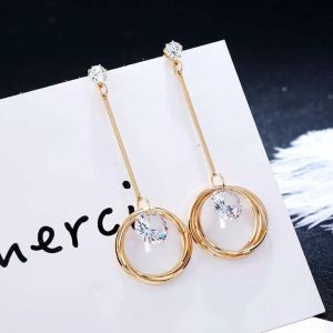 Flash Zircon Crystal Earrings Korean Temperament Long Round Earrings