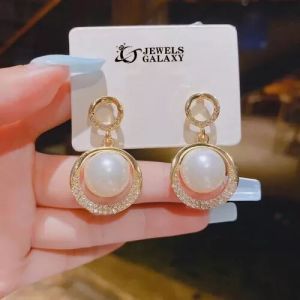 Gold Plated Amazing Korean Circle Of Life Ad-pearl Drop Earrings