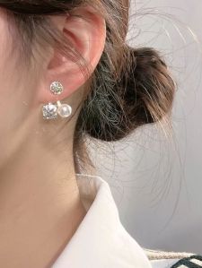 Gold Plated Trendy Korean Ad Pearl Unique Stud Earrings