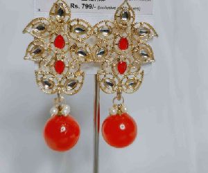 Golden Plated Kundan Pearl Earrings For Women