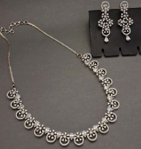 Zevarly Ethnic Designer Silver Plated Necklace Set