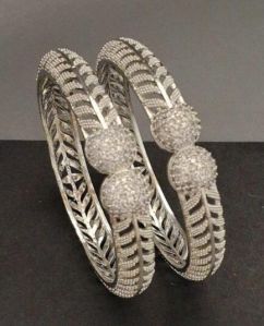 Zevarly Maya American Diamond Silver Plated Bangles