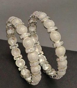 Zevarly Shiza American Diamond Silver Plated Bangles