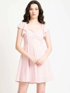 Baby Pink Ruched Sweetheart Neck Fit AND Flare Mini Dress