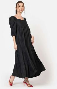 Black Cotton Poplin Maxi Dress