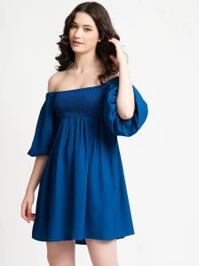 Blue Off Shoulder Mini Dress