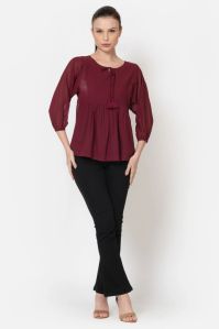 Cardinal Red Georgette Solid Workwear Top