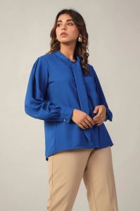 Cool Blue Tie-up Neckline Shirt