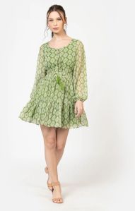Green Cinched Waist Mini Dress