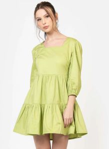 Lime Green Cotton Poplin Square Neck Mini Dress