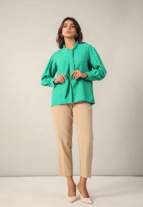 Women Cool Green Tie-up Neckline Shirt