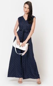 Women Rayon Polka Dot Wide Leg Jumpsuit