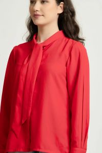 Women Red Hot Tie-up Neckline Shirt