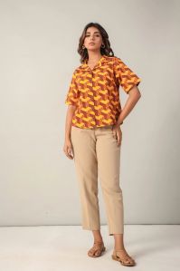 Women Yellow Mustard Cotton Poplin Shirt