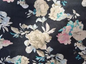 Black Grey Floral Modal Premium Chanderi Silk Fabric