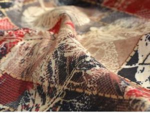 Cream & Red Leaves Floral Premium Modal Chanderi Silk Fabric