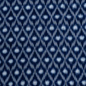 Dark Blue & White Geometric Cotton Handwoven Double Ikat Fabric