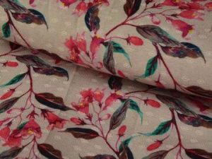 Dark Cream &AMP;AMP; Pink Floral Semi Pashmina Wool Fabric