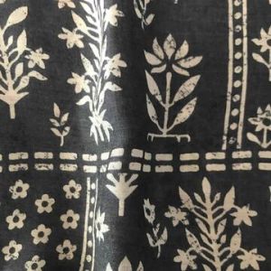 Dark Gray Mughal Flowers Viscose Muslin Fabric