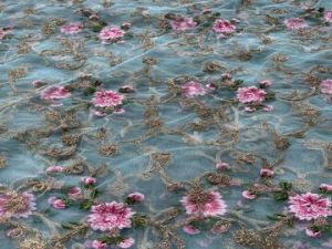 Light Blue Embroidered Net Fabric