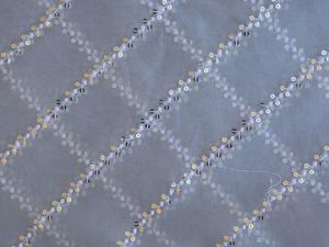 Light Gray Checks Tissue Organza Sequins Geometric Embroidered Fabric