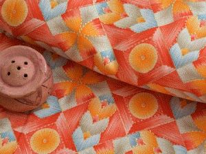 Orange Geometric Digital Print Cotton Rayon Fabric