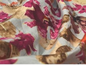 Pink &AMP;AMP; Orange Floral Premium Modal Chanderi Silk Fabric