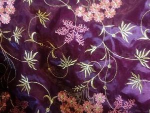 Purple Flower Design 10 Embroidered Organza Fabric