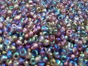 Purple Transparent Rainbow Round Rocaille Glass Seed Beads