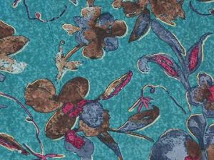 Teal Blue Floral Modal Premium Chanderi Silk Fabric