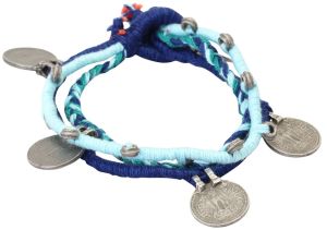 Blue Threaded German Silver Anklet For Women