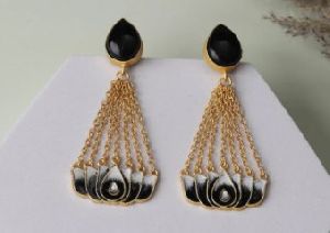 Charcoal Black Ombre Gold Chain Women Earrings