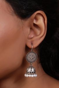 Floral & Pearl Hook Women Jhumkas Earrings