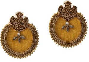 Handcrafted Fabric Circular Earrings With Stone Work For Women