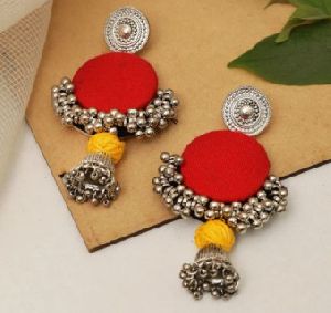 Handcrafted Red Fabric Style Women Earrings