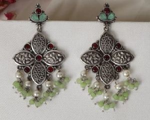 Multicoloured Kundan Oxidized Pearl Drop Women Earrings