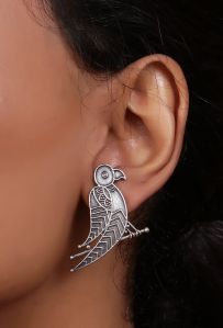 Parrot Textured Silver Stud Women Earrings