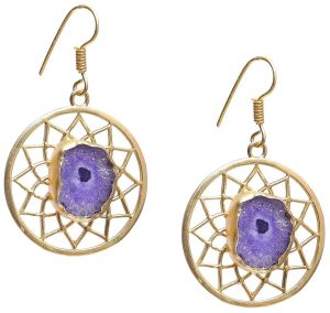 Purple Enamel Gold Women Earrings