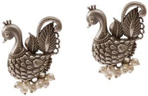 Regal Peacock Elegance Celestial Silver Earrings For Women