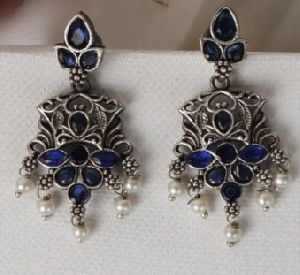 Sapphire Kundan Pearl Drop Women Earrings