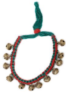 Teal And Red Ghungroo Tribal Anklet For Women